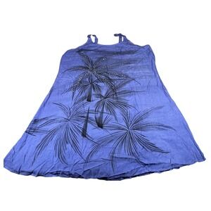 Raya Sun Women's 2X Blue Palm Tree Sundress Sleeveless Beaded Midi Dress NWT